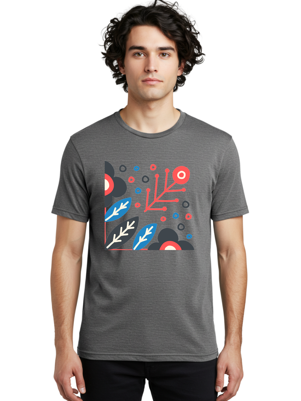 Abstract-Floral-Pattern-1 Men'S Graphic Tee, 100% Cotton, Comfortable Casual Summer Wear, Machine Washable, Abstract Floral Pattern, Colorful Flowers, Modern Botanical Art, Vibrant Graphics, Playful Design, Creative Illustration, Aab650