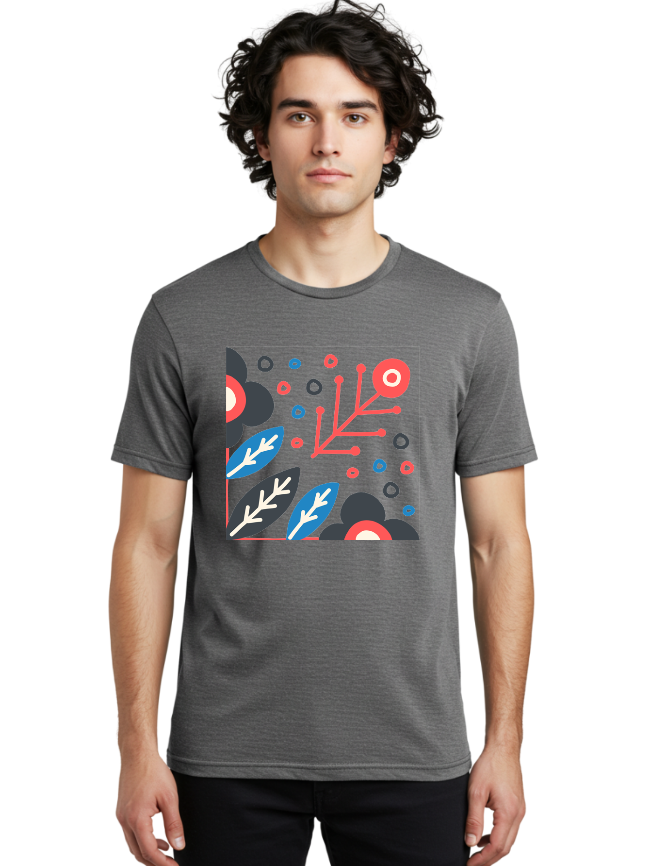 Abstract-Floral-Pattern-1 Men'S Graphic Tee, 100% Cotton, Comfortable Casual Summer Wear, Machine Washable, Abstract Floral Pattern, Colorful Flowers, Modern Botanical Art, Vibrant Graphics, Playful Design, Creative Illustration, Aab650