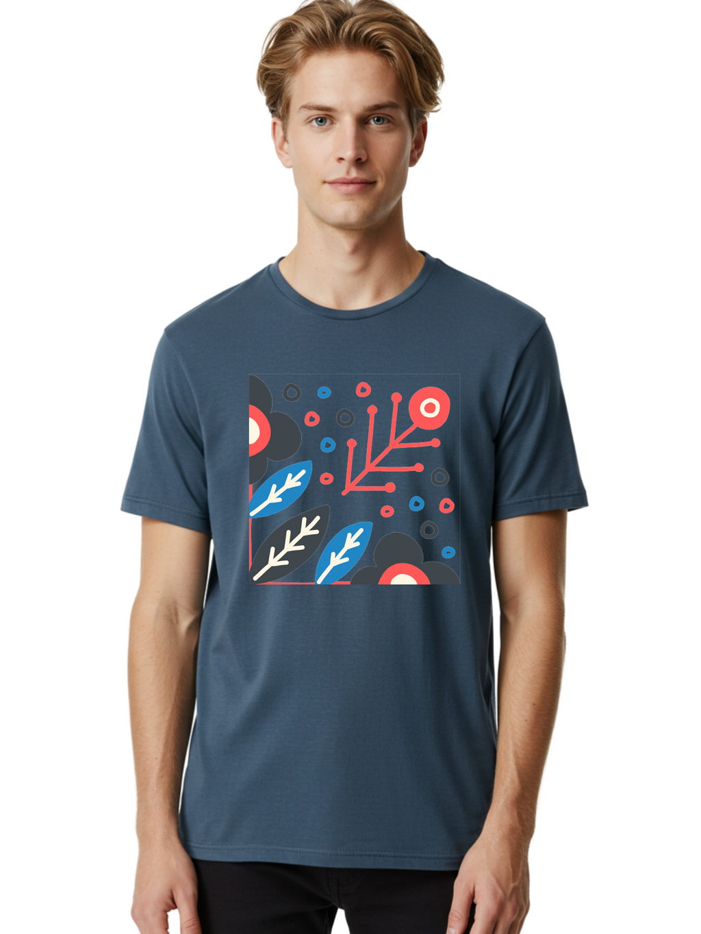 Abstract-Floral-Pattern-1 Men'S Graphic Tee, 100% Cotton, Comfortable Casual Summer Wear, Machine Washable, Abstract Floral Pattern, Colorful Flowers, Modern Botanical Art, Vibrant Graphics, Playful Design, Creative Illustration, Aab650