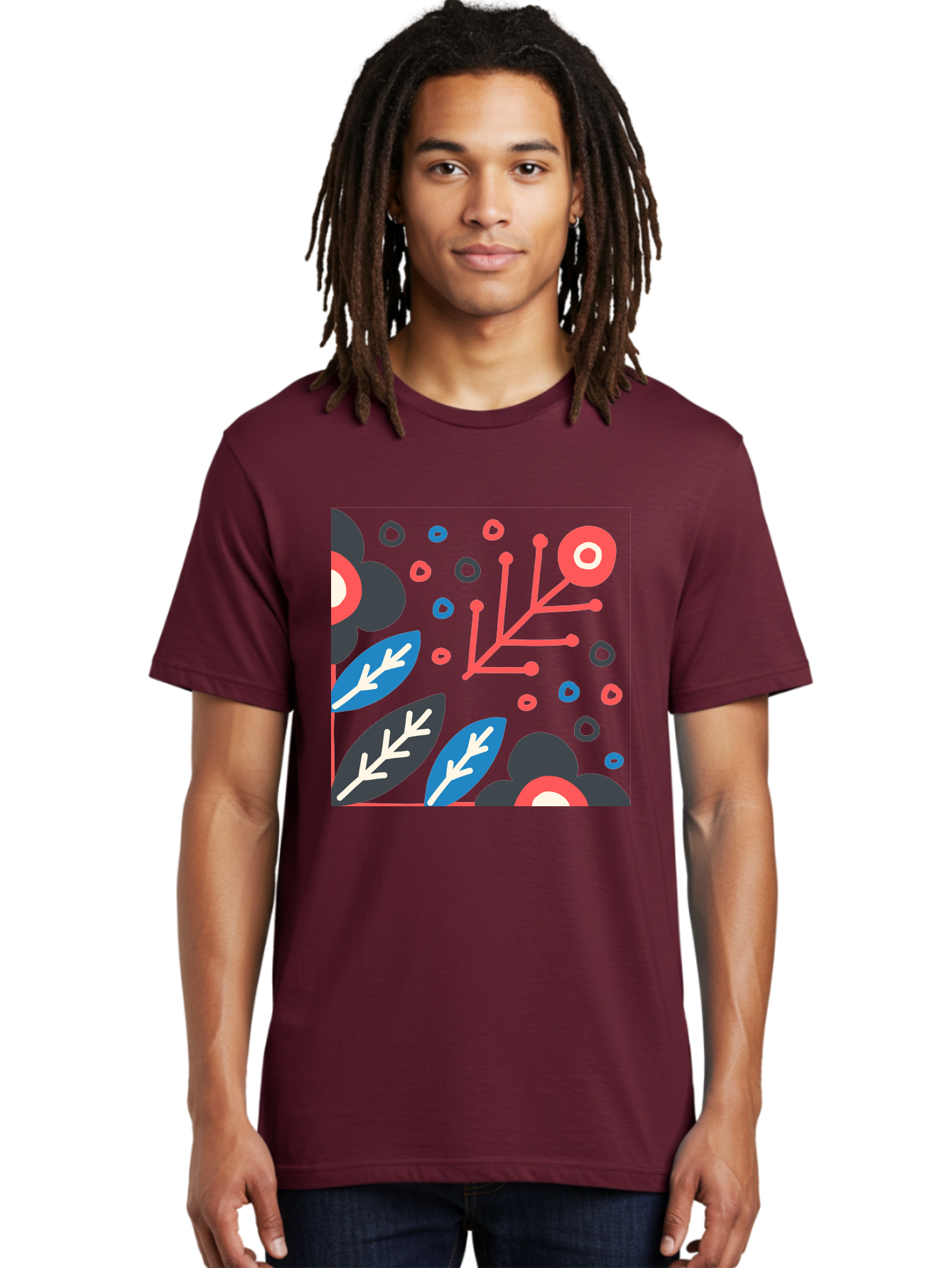 Abstract-Floral-Pattern-1 Men'S Graphic Tee, 100% Cotton, Comfortable Casual Summer Wear, Machine Washable, Abstract Floral Pattern, Colorful Flowers, Modern Botanical Art, Vibrant Graphics, Playful Design, Creative Illustration, Aab650