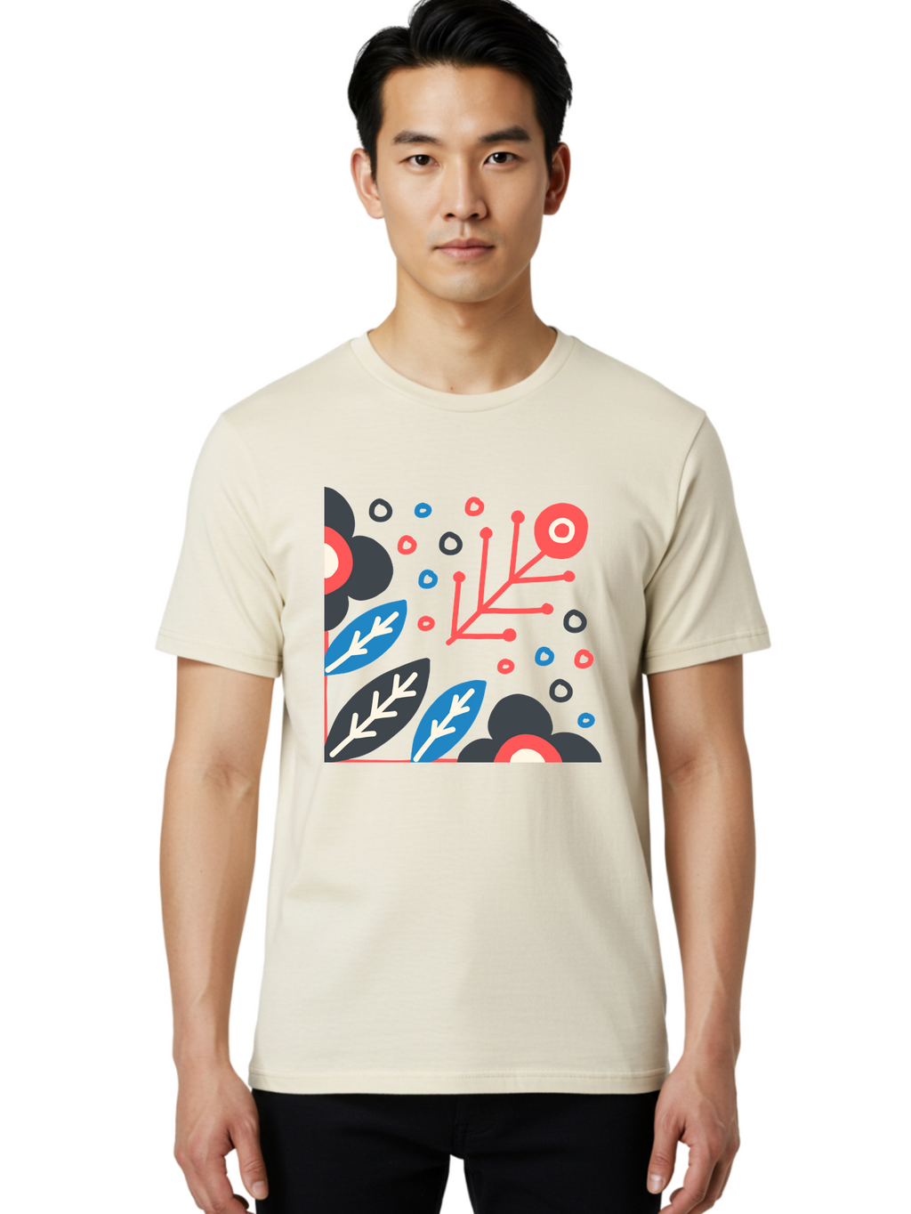 Abstract-Floral-Pattern-1 Men'S Graphic Tee, 100% Cotton, Comfortable Casual Summer Wear, Machine Washable, Abstract Floral Pattern, Colorful Flowers, Modern Botanical Art, Vibrant Graphics, Playful Design, Creative Illustration, Aab650