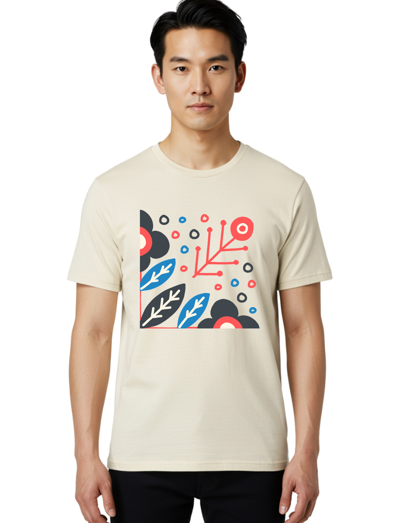 Abstract-Floral-Pattern-1 Men'S Graphic Tee, 100% Cotton, Comfortable Casual Summer Wear, Machine Washable, Abstract Floral Pattern, Colorful Flowers, Modern Botanical Art, Vibrant Graphics, Playful Design, Creative Illustration, Aab650