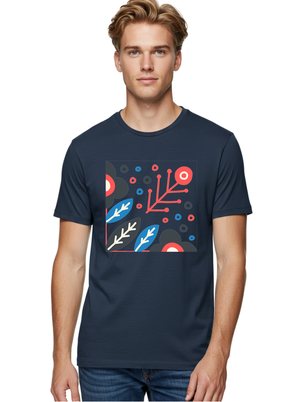 Abstract-Floral-Pattern-1 Men'S Graphic Tee, 100% Cotton, Comfortable Casual Summer Wear, Machine Washable, Abstract Floral Pattern, Colorful Flowers, Modern Botanical Art, Vibrant Graphics, Playful Design, Creative Illustration, Aab650