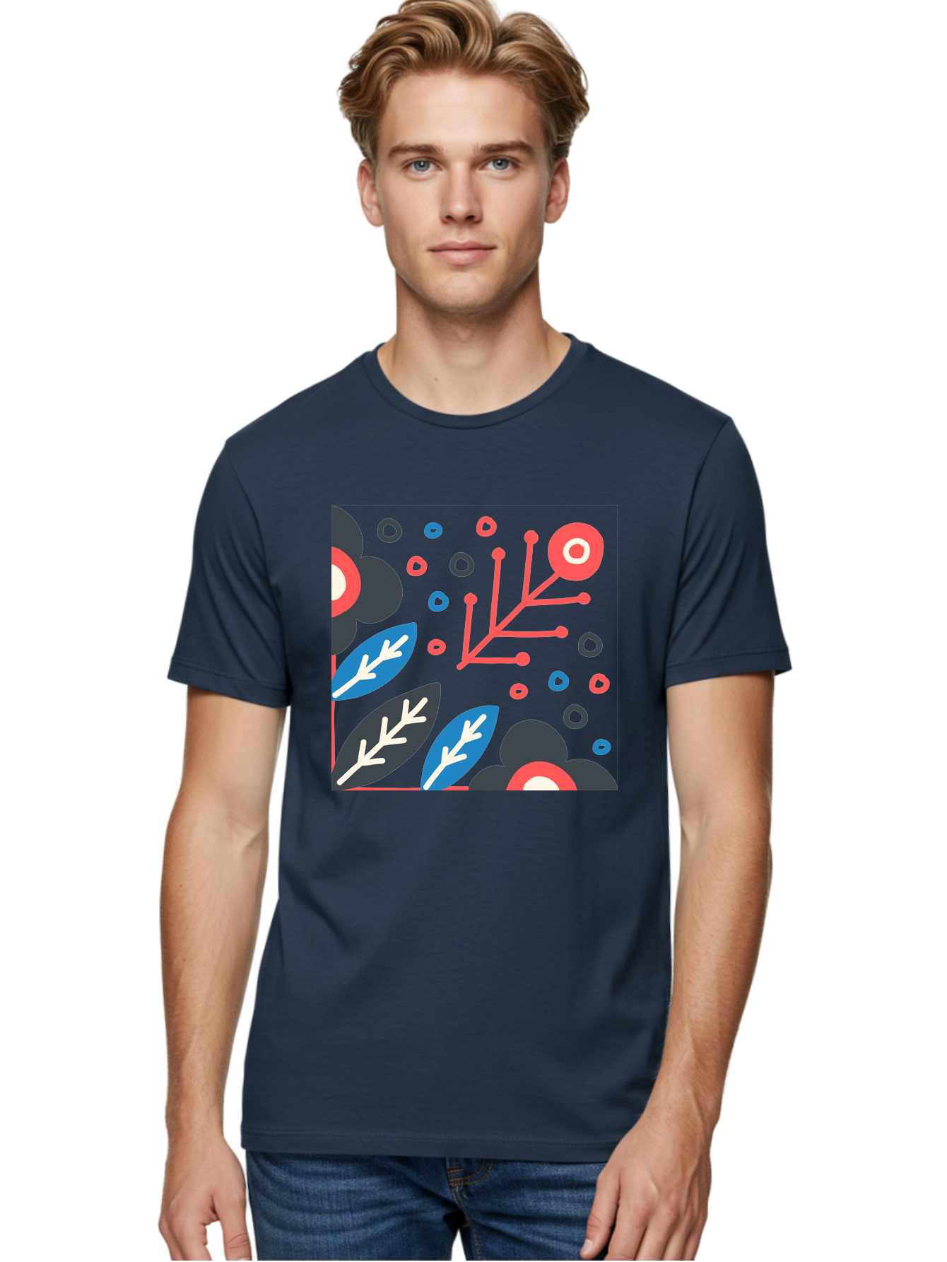 Abstract-Floral-Pattern-1 Men'S Graphic Tee, 100% Cotton, Comfortable Casual Summer Wear, Machine Washable, Abstract Floral Pattern, Colorful Flowers, Modern Botanical Art, Vibrant Graphics, Playful Design, Creative Illustration, Aab650