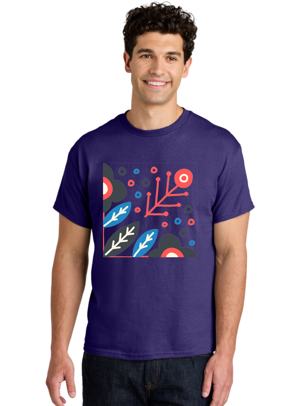 Abstract-Floral-Pattern-1 Men'S Graphic Tee, 100% Cotton, Comfortable Casual Summer Wear, Machine Washable, Abstract Floral Pattern, Colorful Flowers, Modern Botanical Art, Vibrant Graphics, Playful Design, Creative Illustration, Aab650