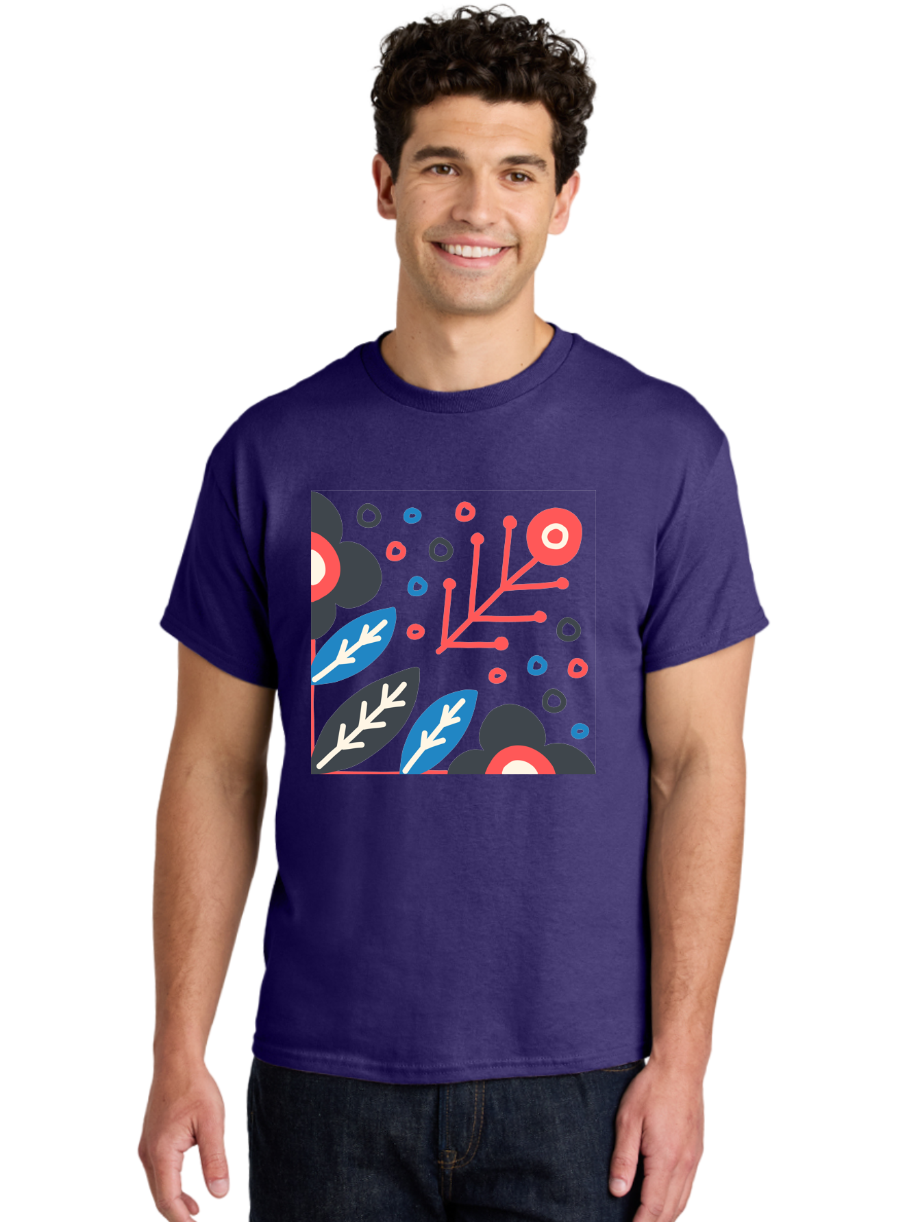 Abstract-Floral-Pattern-1 Men'S Graphic Tee, 100% Cotton, Comfortable Casual Summer Wear, Machine Washable, Abstract Floral Pattern, Colorful Flowers, Modern Botanical Art, Vibrant Graphics, Playful Design, Creative Illustration, Aab650
