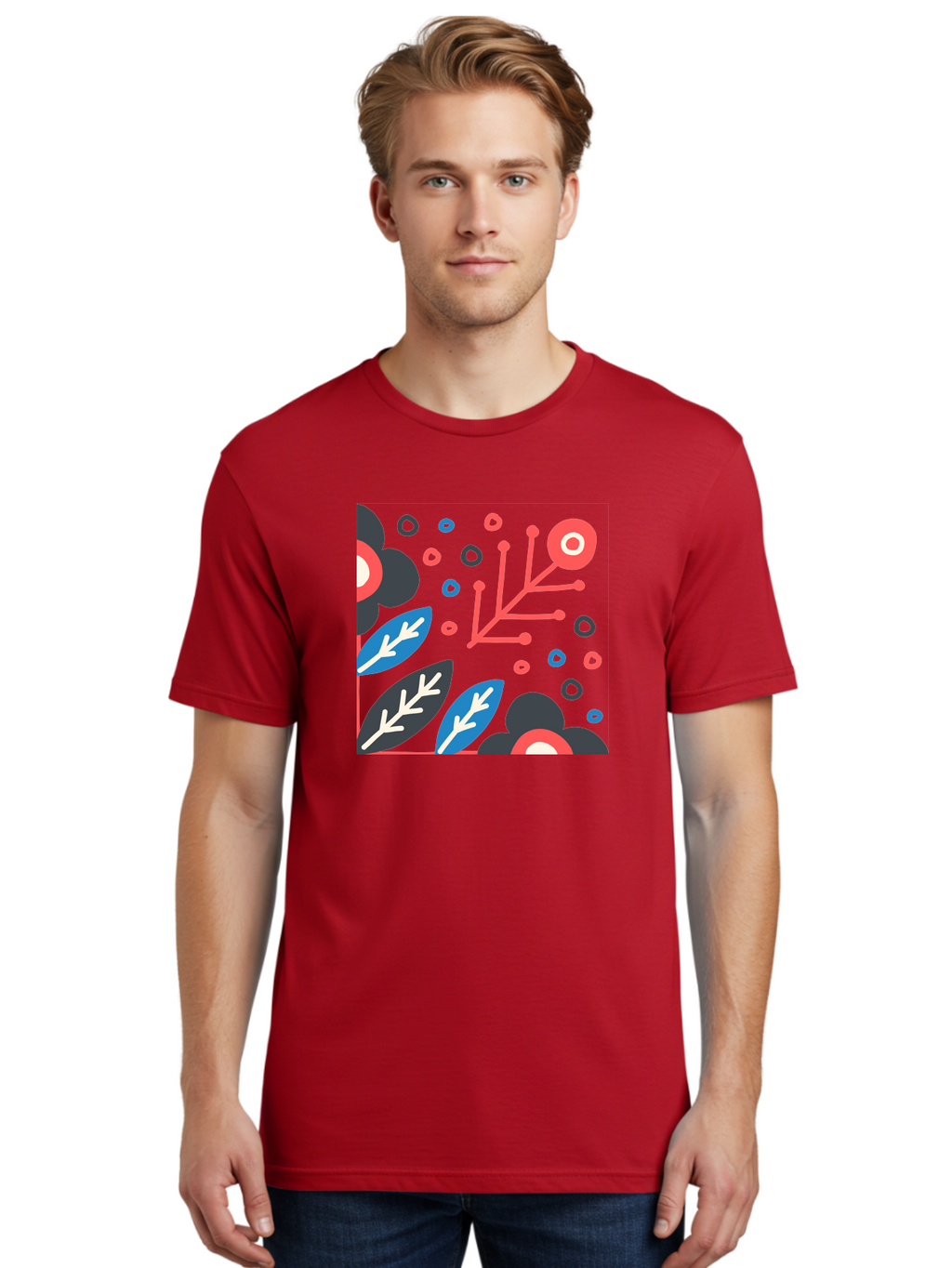 Abstract-Floral-Pattern-1 Men'S Graphic Tee, 100% Cotton, Comfortable Casual Summer Wear, Machine Washable, Abstract Floral Pattern, Colorful Flowers, Modern Botanical Art, Vibrant Graphics, Playful Design, Creative Illustration, Aab650