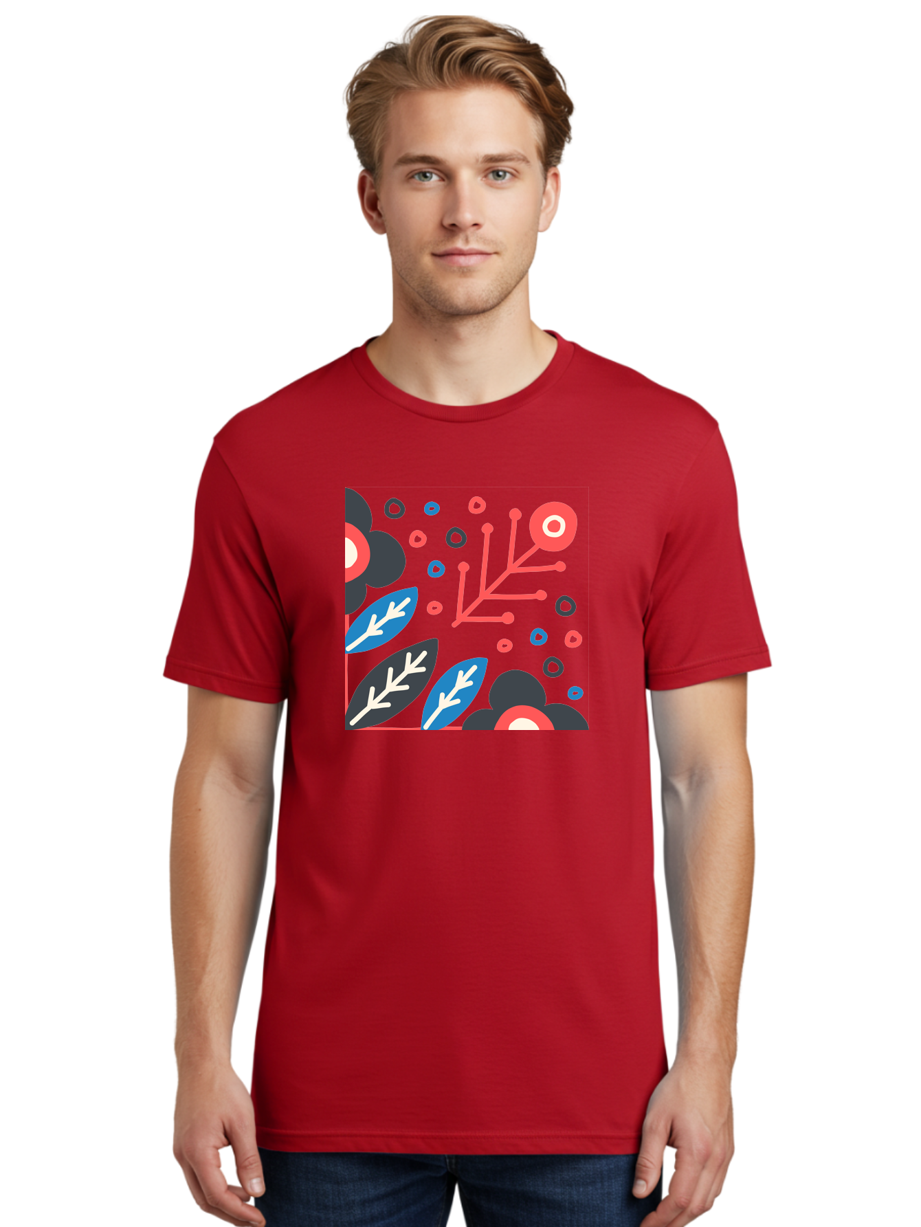Abstract-Floral-Pattern-1 Men'S Graphic Tee, 100% Cotton, Comfortable Casual Summer Wear, Machine Washable, Abstract Floral Pattern, Colorful Flowers, Modern Botanical Art, Vibrant Graphics, Playful Design, Creative Illustration, Aab650