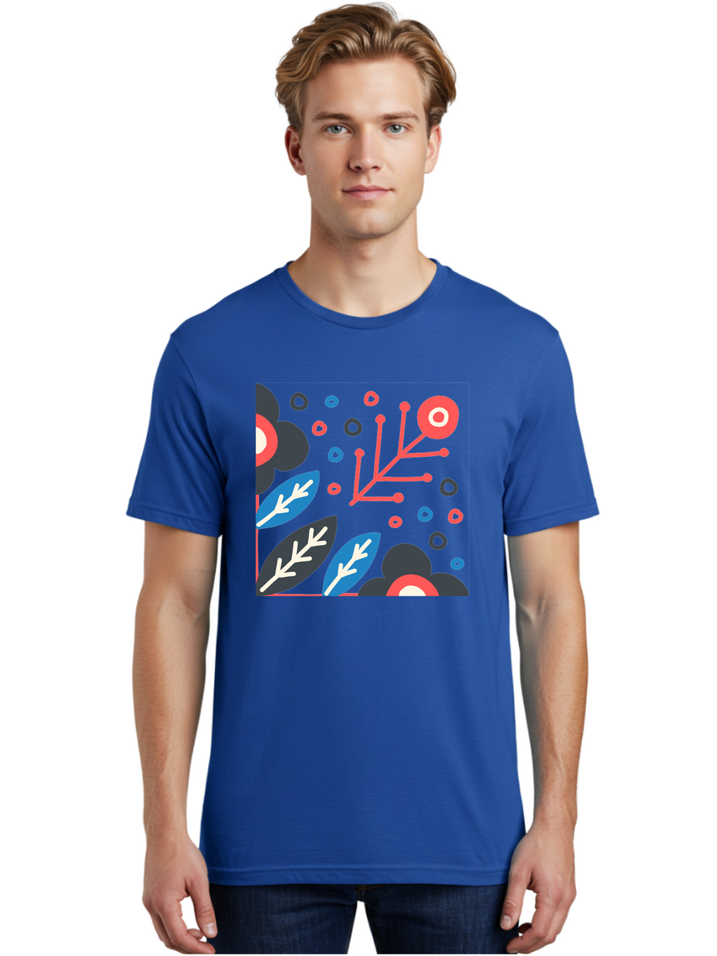 Abstract-Floral-Pattern-1 Men'S Graphic Tee, 100% Cotton, Comfortable Casual Summer Wear, Machine Washable, Abstract Floral Pattern, Colorful Flowers, Modern Botanical Art, Vibrant Graphics, Playful Design, Creative Illustration, Aab650