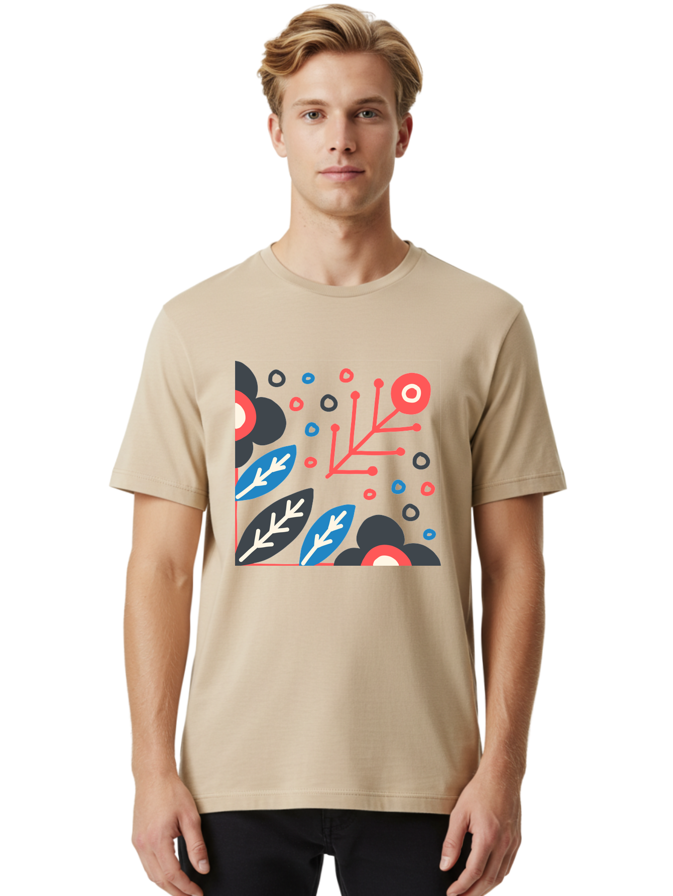 Abstract-Floral-Pattern-1 Men'S Graphic Tee, 100% Cotton, Comfortable Casual Summer Wear, Machine Washable, Abstract Floral Pattern, Colorful Flowers, Modern Botanical Art, Vibrant Graphics, Playful Design, Creative Illustration, Aab650