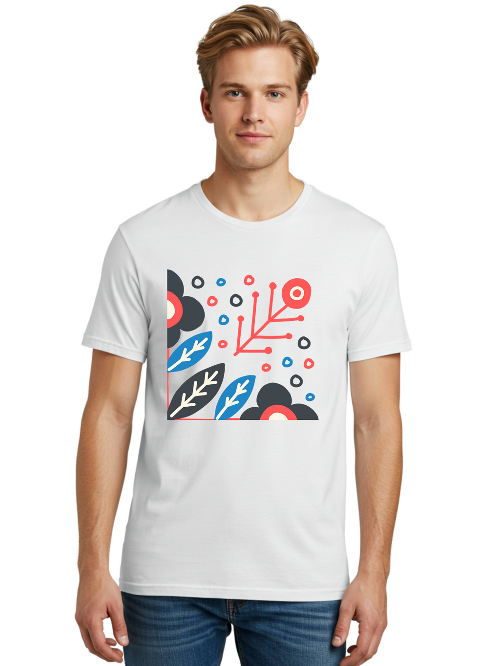 Abstract-Floral-Pattern-1 Men'S Graphic Tee, 100% Cotton, Comfortable Casual Summer Wear, Machine Washable, Abstract Floral Pattern, Colorful Flowers, Modern Botanical Art, Vibrant Graphics, Playful Design, Creative Illustration, Aab650