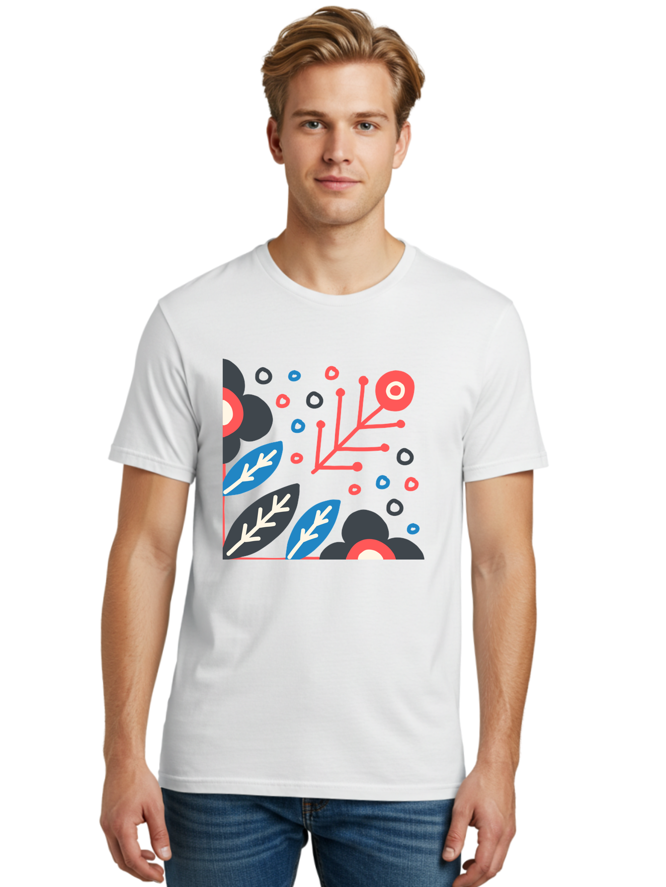Abstract-Floral-Pattern-1 Men'S Graphic Tee, 100% Cotton, Comfortable Casual Summer Wear, Machine Washable, Abstract Floral Pattern, Colorful Flowers, Modern Botanical Art, Vibrant Graphics, Playful Design, Creative Illustration, Aab650