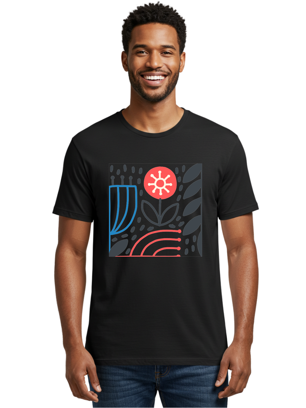 Abstract-Flower Men'S Graphic Tee, 100% Cotton, Comfortable Casual Summer Wear, Machine Washable, Stylish Flower, Abstract Art, Minimalist Design, Simple Shapes, Floral Pattern, Modern Aesthetic, Artistic Expression Aab654