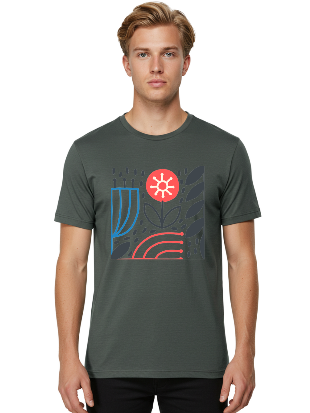 Abstract-Flower Men'S Graphic Tee, 100% Cotton, Comfortable Casual Summer Wear, Machine Washable, Stylish Flower, Abstract Art, Minimalist Design, Simple Shapes, Floral Pattern, Modern Aesthetic, Artistic Expression Aab654