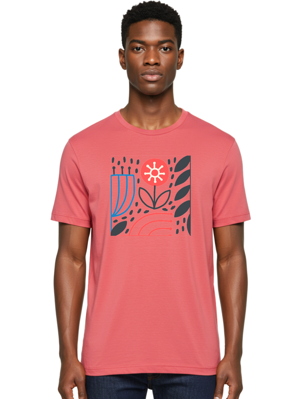 Abstract-Flower Men'S Graphic Tee, 100% Cotton, Comfortable Casual Summer Wear, Machine Washable, Stylish Flower, Abstract Art, Minimalist Design, Simple Shapes, Floral Pattern, Modern Aesthetic, Artistic Expression Aab654