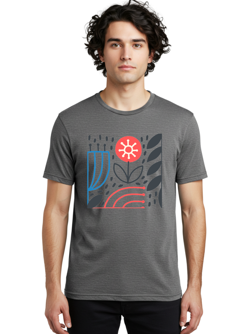 Abstract-Flower Men'S Graphic Tee, 100% Cotton, Comfortable Casual Summer Wear, Machine Washable, Stylish Flower, Abstract Art, Minimalist Design, Simple Shapes, Floral Pattern, Modern Aesthetic, Artistic Expression Aab654