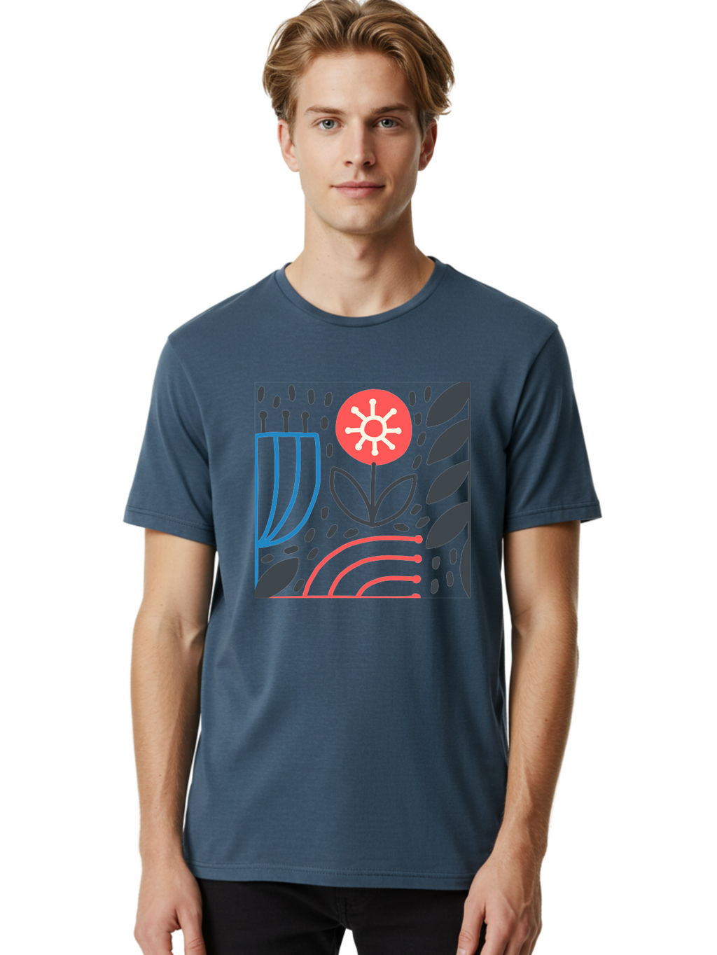 Abstract-Flower Men'S Graphic Tee, 100% Cotton, Comfortable Casual Summer Wear, Machine Washable, Stylish Flower, Abstract Art, Minimalist Design, Simple Shapes, Floral Pattern, Modern Aesthetic, Artistic Expression Aab654