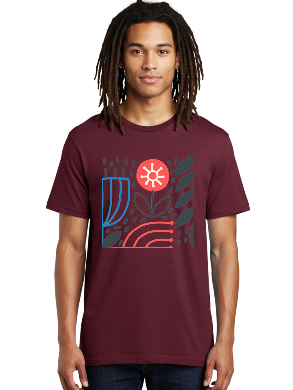 Abstract-Flower Men'S Graphic Tee, 100% Cotton, Comfortable Casual Summer Wear, Machine Washable, Stylish Flower, Abstract Art, Minimalist Design, Simple Shapes, Floral Pattern, Modern Aesthetic, Artistic Expression Aab654