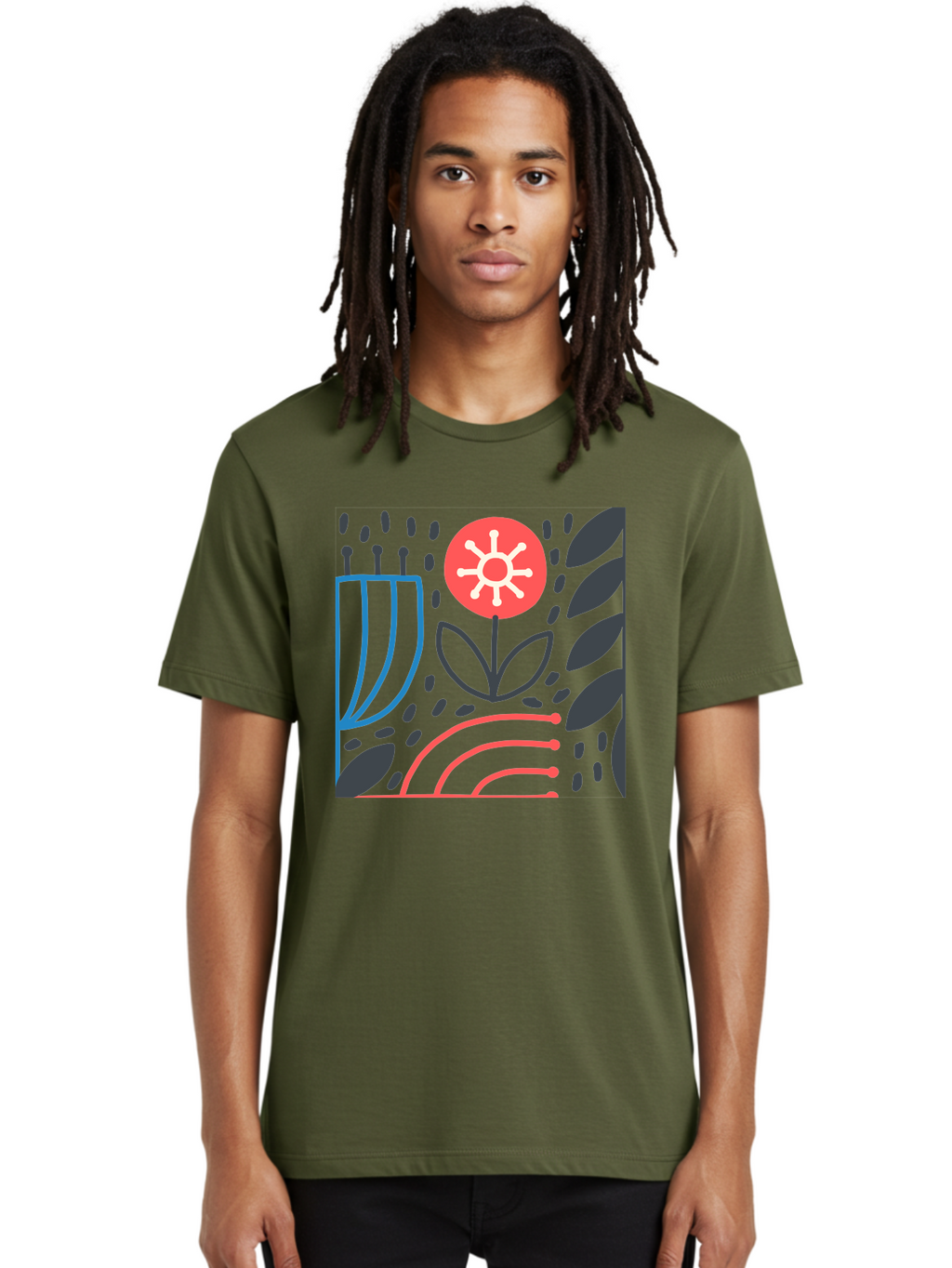 Abstract-Flower Men'S Graphic Tee, 100% Cotton, Comfortable Casual Summer Wear, Machine Washable, Stylish Flower, Abstract Art, Minimalist Design, Simple Shapes, Floral Pattern, Modern Aesthetic, Artistic Expression Aab654