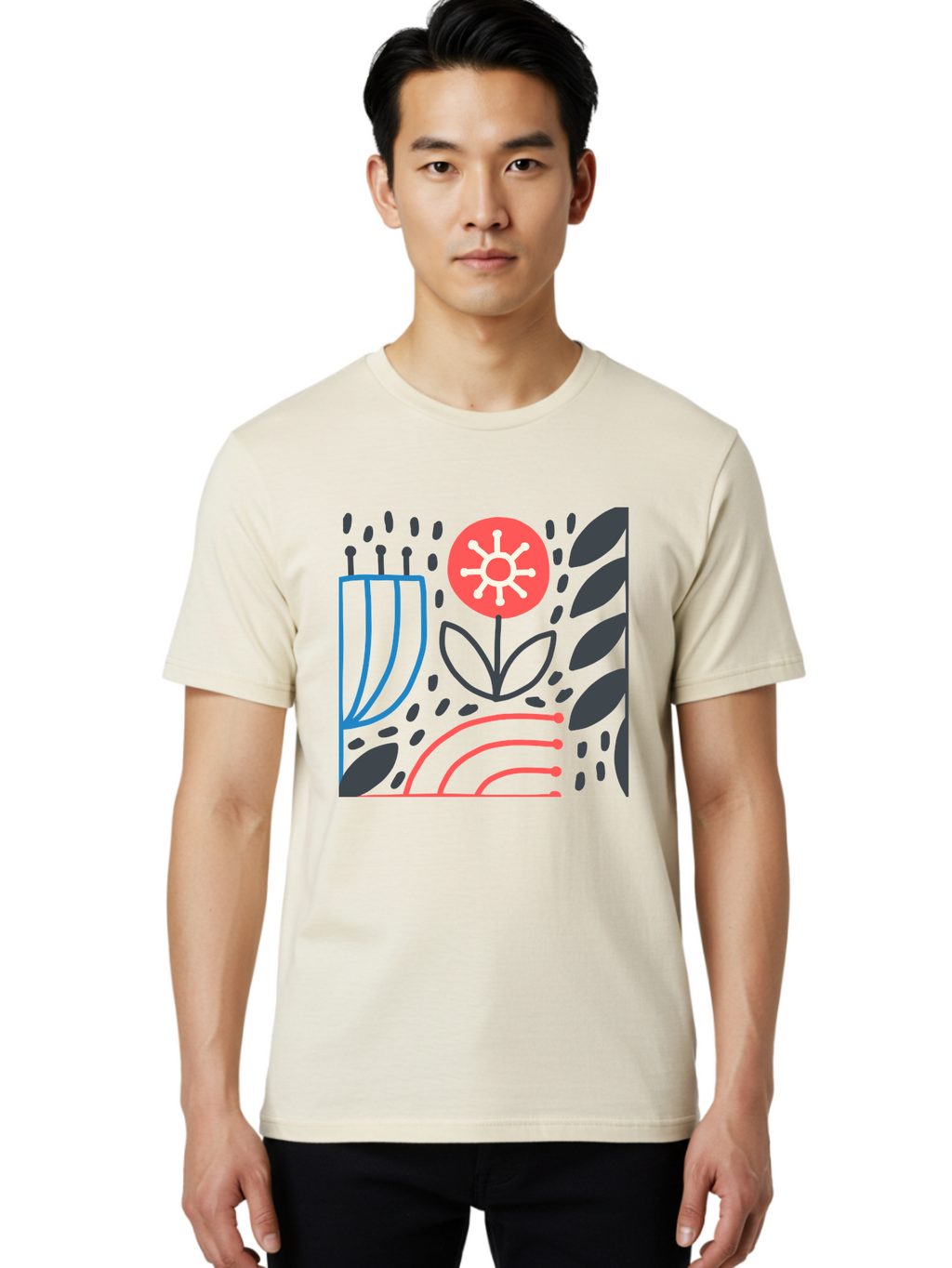 Abstract-Flower Men'S Graphic Tee, 100% Cotton, Comfortable Casual Summer Wear, Machine Washable, Stylish Flower, Abstract Art, Minimalist Design, Simple Shapes, Floral Pattern, Modern Aesthetic, Artistic Expression Aab654