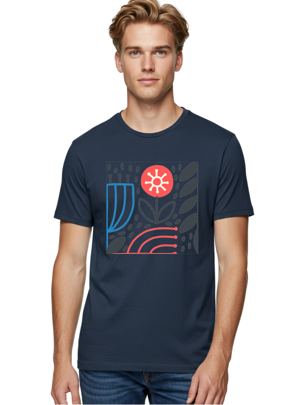 Abstract-Flower Men'S Graphic Tee, 100% Cotton, Comfortable Casual Summer Wear, Machine Washable, Stylish Flower, Abstract Art, Minimalist Design, Simple Shapes, Floral Pattern, Modern Aesthetic, Artistic Expression Aab654