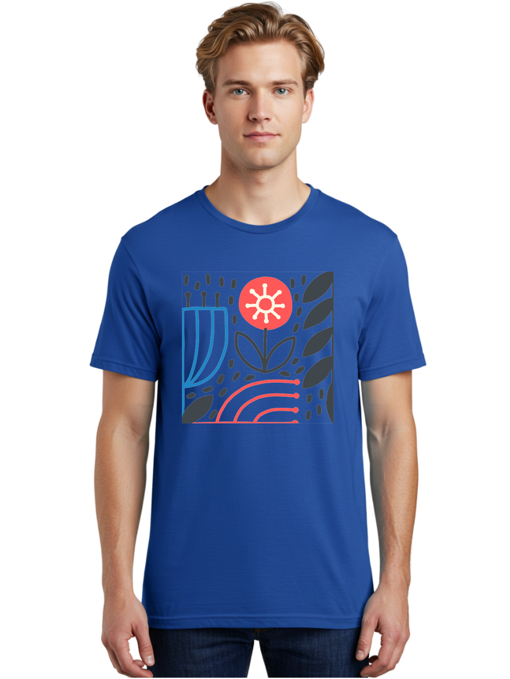 Abstract-Flower Men'S Graphic Tee, 100% Cotton, Comfortable Casual Summer Wear, Machine Washable, Stylish Flower, Abstract Art, Minimalist Design, Simple Shapes, Floral Pattern, Modern Aesthetic, Artistic Expression Aab654