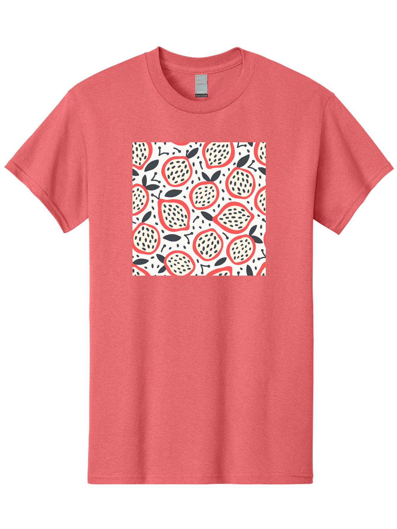 Apples-Pattern Men'S Graphic Tee, 100% Cotton, Comfortable Casual Summer Wear, Machine Washable, Lemon Pattern, Citrus Fruits, Red Outline, Black Seeds, Gray Leaves, White Background, Seamless Design, Fruit Illustration, Summery Vibe, Aab659