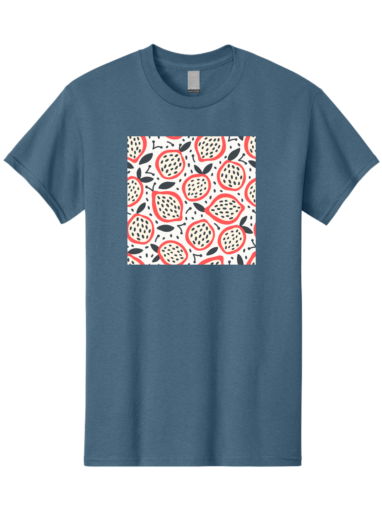 Apples-Pattern Men'S Graphic Tee, 100% Cotton, Comfortable Casual Summer Wear, Machine Washable, Lemon Pattern, Citrus Fruits, Red Outline, Black Seeds, Gray Leaves, White Background, Seamless Design, Fruit Illustration, Summery Vibe, Aab659
