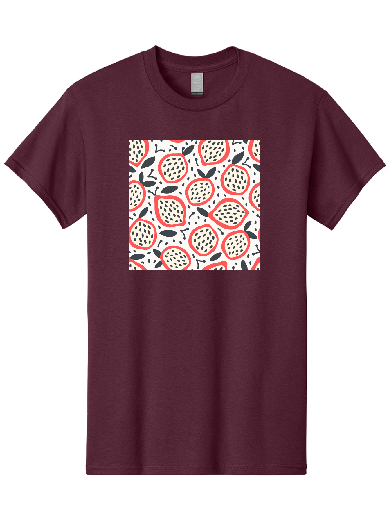 Apples-Pattern Men'S Graphic Tee, 100% Cotton, Comfortable Casual Summer Wear, Machine Washable, Lemon Pattern, Citrus Fruits, Red Outline, Black Seeds, Gray Leaves, White Background, Seamless Design, Fruit Illustration, Summery Vibe, Aab659