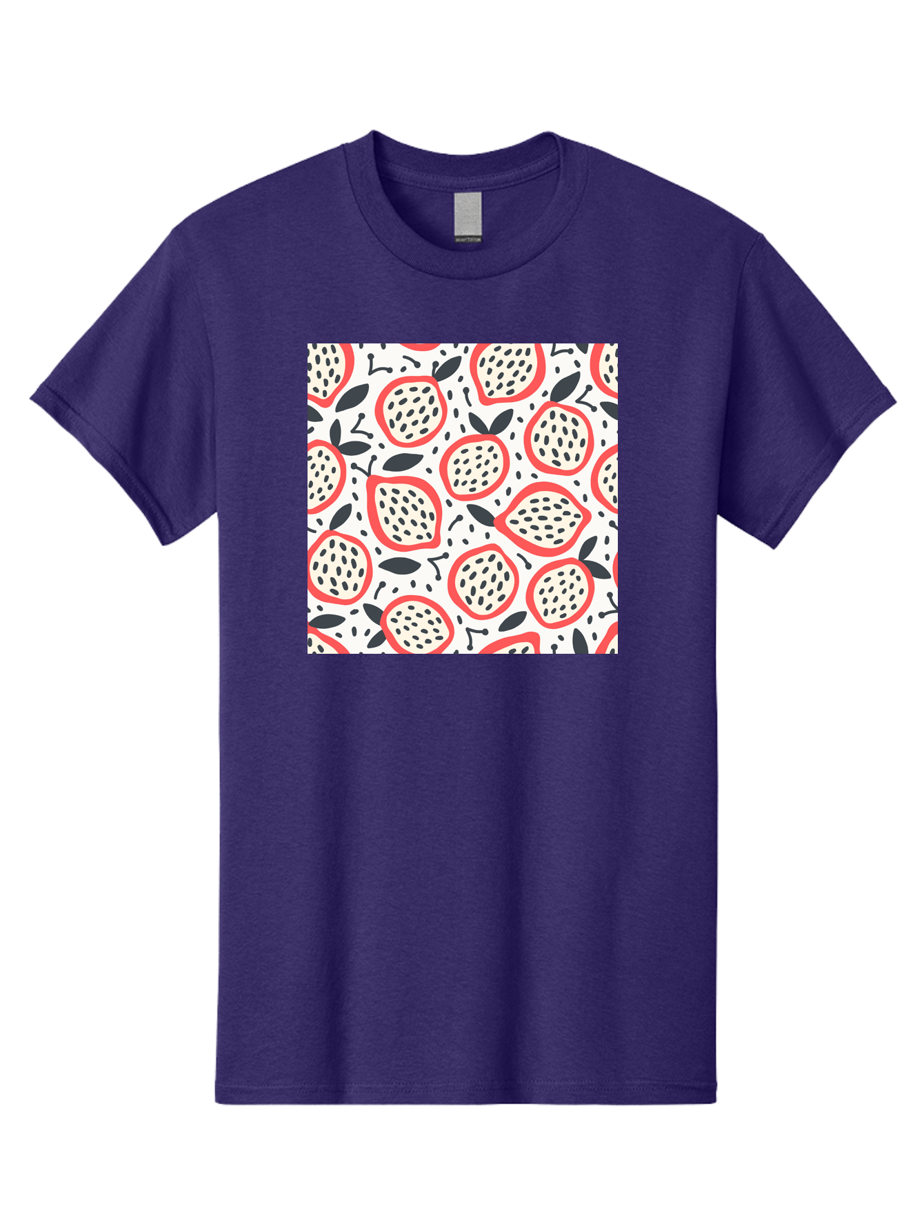 Apples-Pattern Men'S Graphic Tee, 100% Cotton, Comfortable Casual Summer Wear, Machine Washable, Lemon Pattern, Citrus Fruits, Red Outline, Black Seeds, Gray Leaves, White Background, Seamless Design, Fruit Illustration, Summery Vibe, Aab659