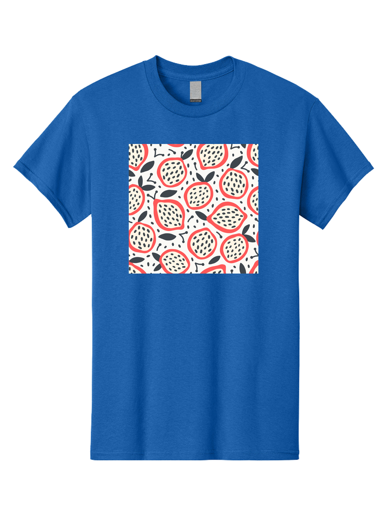 Apples-Pattern Men'S Graphic Tee, 100% Cotton, Comfortable Casual Summer Wear, Machine Washable, Lemon Pattern, Citrus Fruits, Red Outline, Black Seeds, Gray Leaves, White Background, Seamless Design, Fruit Illustration, Summery Vibe, Aab659