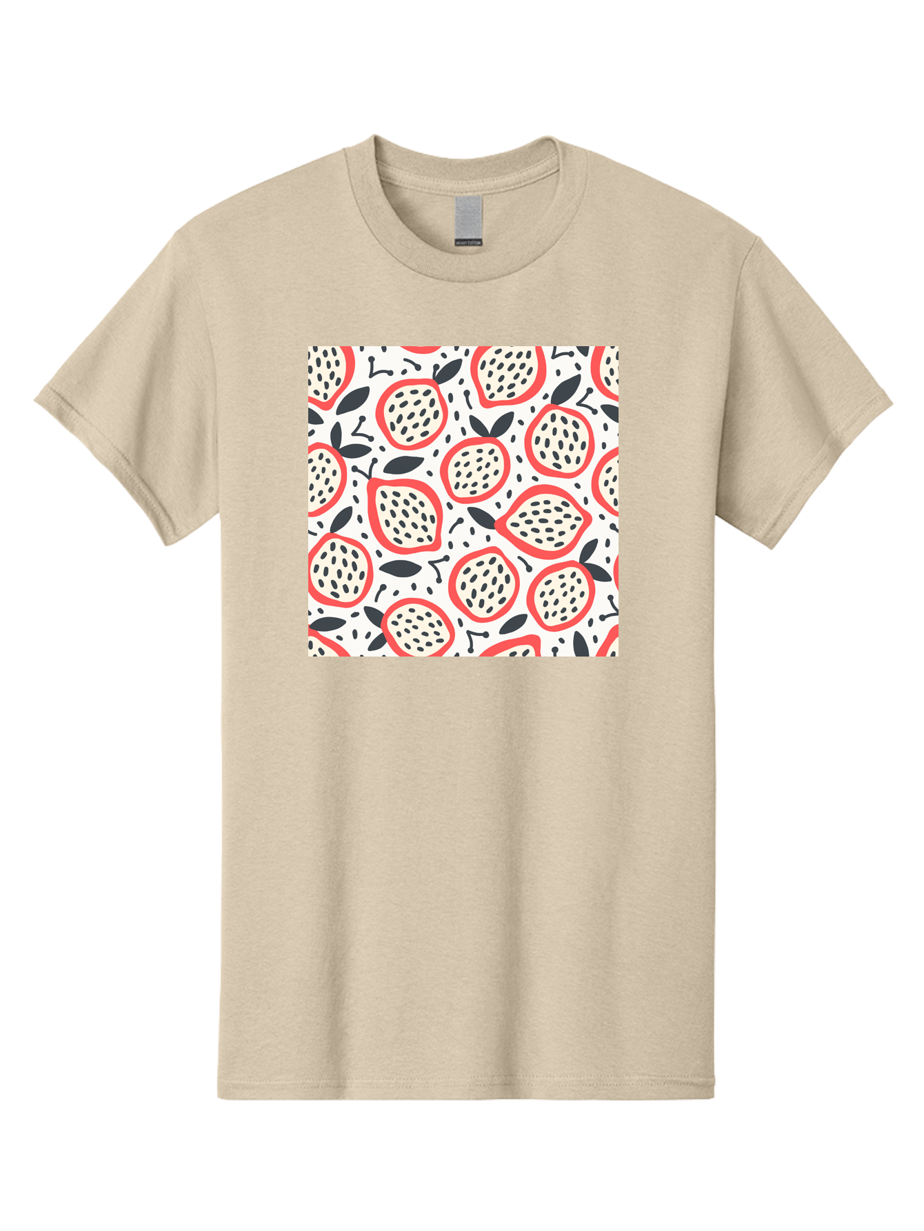 Apples-Pattern Men'S Graphic Tee, 100% Cotton, Comfortable Casual Summer Wear, Machine Washable, Lemon Pattern, Citrus Fruits, Red Outline, Black Seeds, Gray Leaves, White Background, Seamless Design, Fruit Illustration, Summery Vibe, Aab659