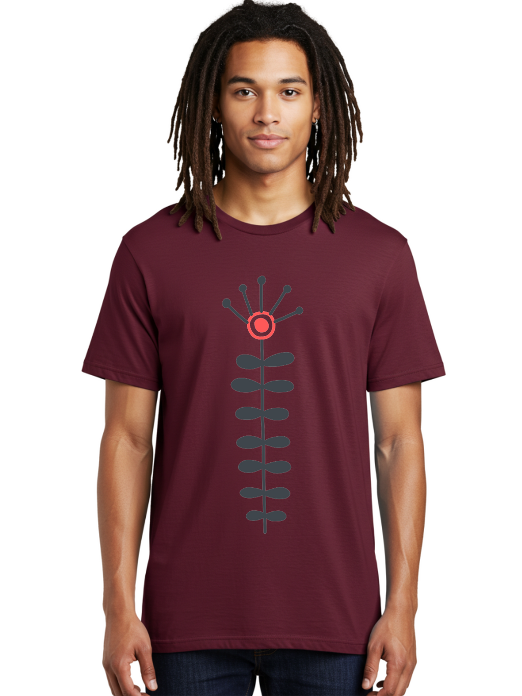 Atom Men'S Graphic Tee, 100% Cotton, Comfortable Casual Summer Wear, Machine Washable, Minimalist Flower Design, Simple Icon, Floral Symbol, Modern Graphic, Grey Petals, Pink Center Aab660