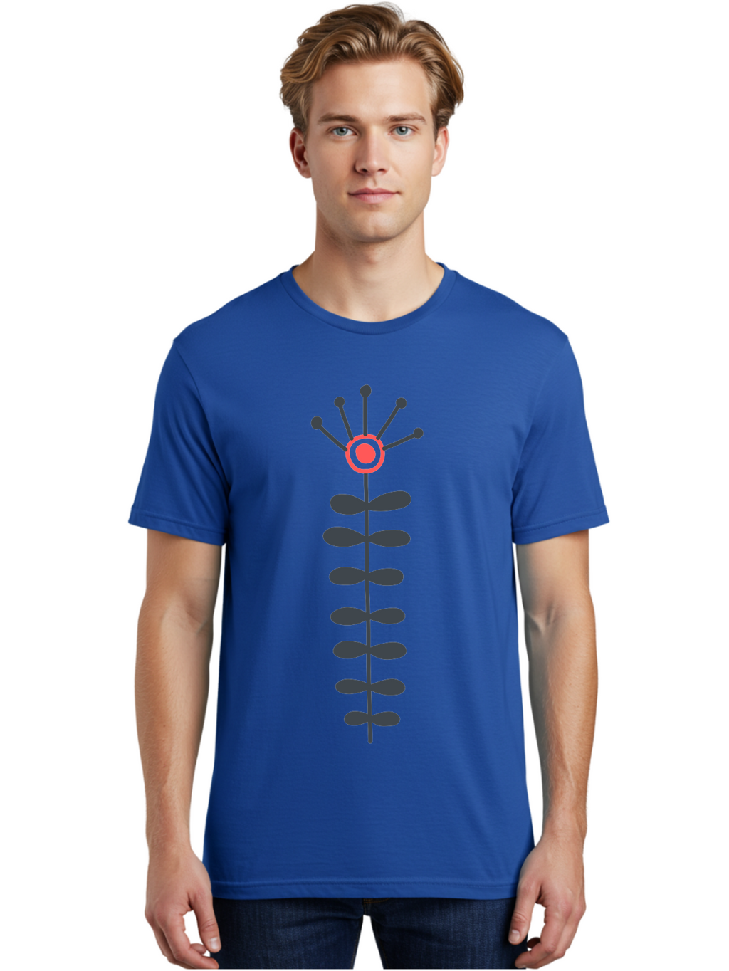 Atom Men'S Graphic Tee, 100% Cotton, Comfortable Casual Summer Wear, Machine Washable, Minimalist Flower Design, Simple Icon, Floral Symbol, Modern Graphic, Grey Petals, Pink Center Aab660