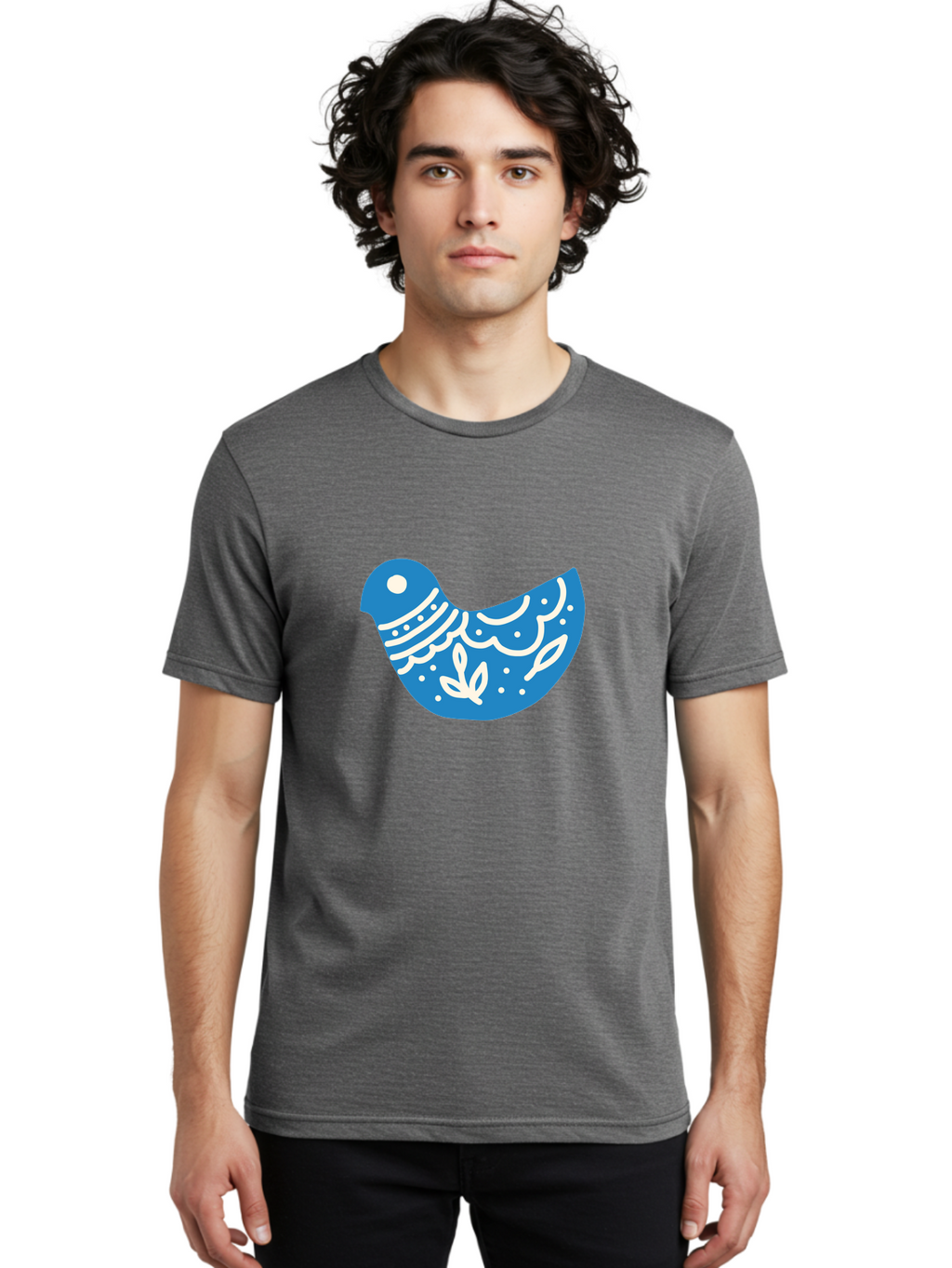 Bird-Logo Men'S Graphic Tee, 100% Cotton, Comfortable Casual Summer Wear, Machine Washable, Blue Bird, White Patterns, Abstract Design, Digital Art, Minimalist Illustration, Stylized Bird, Nature-Inspired, Creative Graphics Aab663