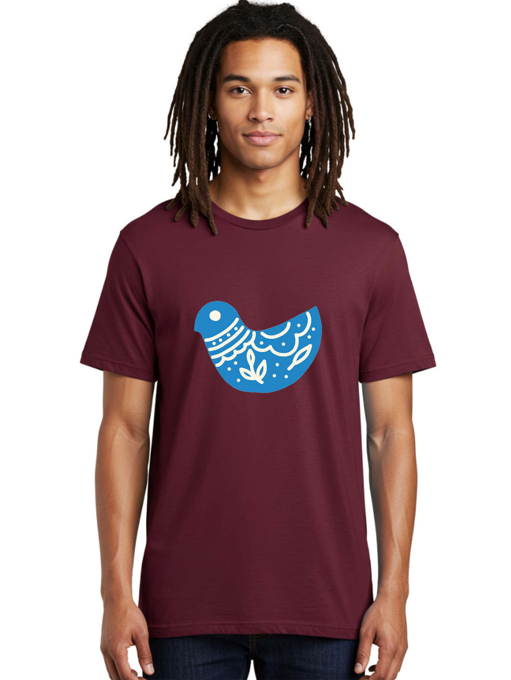 Bird-Logo Men'S Graphic Tee, 100% Cotton, Comfortable Casual Summer Wear, Machine Washable, Blue Bird, White Patterns, Abstract Design, Digital Art, Minimalist Illustration, Stylized Bird, Nature-Inspired, Creative Graphics Aab663