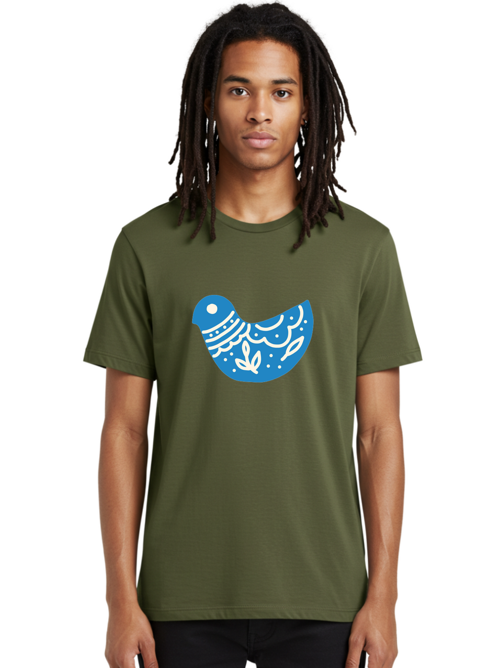 Bird-Logo Men'S Graphic Tee, 100% Cotton, Comfortable Casual Summer Wear, Machine Washable, Blue Bird, White Patterns, Abstract Design, Digital Art, Minimalist Illustration, Stylized Bird, Nature-Inspired, Creative Graphics Aab663