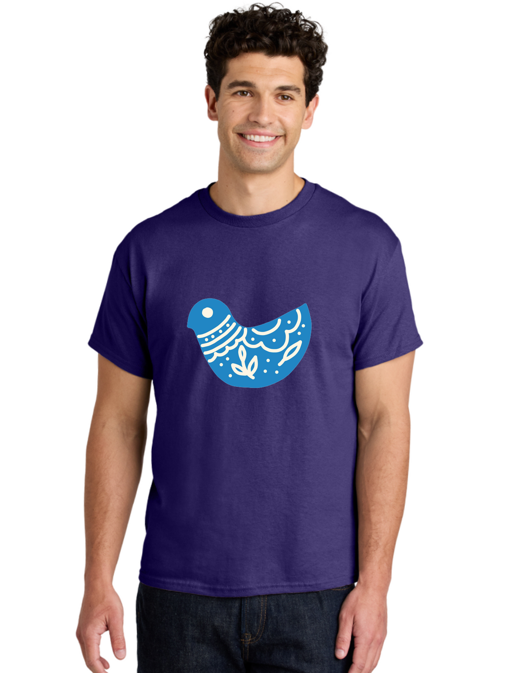 Bird-Logo Men'S Graphic Tee, 100% Cotton, Comfortable Casual Summer Wear, Machine Washable, Blue Bird, White Patterns, Abstract Design, Digital Art, Minimalist Illustration, Stylized Bird, Nature-Inspired, Creative Graphics Aab663
