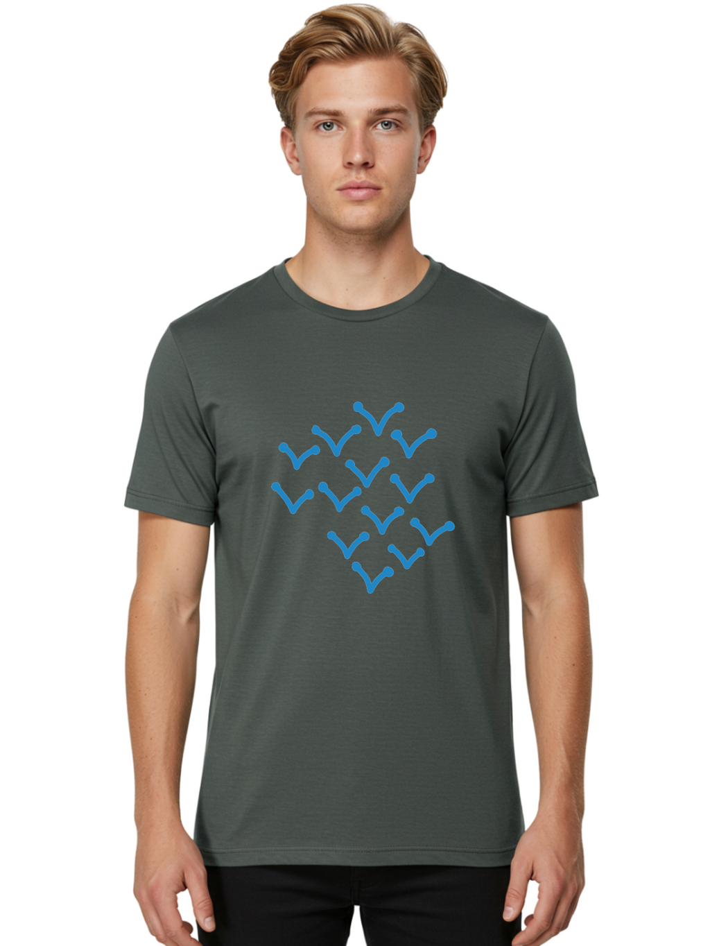 Blue-Checkmarks Men'S Graphic Tee, 100% Cotton, Comfortable Casual Summer Wear, Machine Washable, Check Marks, Ticks, Approval Symbols, Confirmation Icons, Blue Ticks On Green, Validation Signs, Positive Feedback, Checkmark Pattern Aab668
