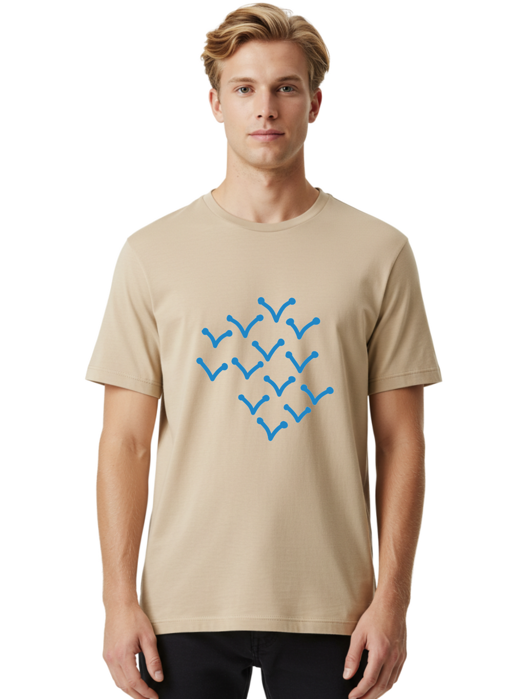 Blue-Checkmarks Men'S Graphic Tee, 100% Cotton, Comfortable Casual Summer Wear, Machine Washable, Check Marks, Ticks, Approval Symbols, Confirmation Icons, Blue Ticks On Green, Validation Signs, Positive Feedback, Checkmark Pattern Aab668