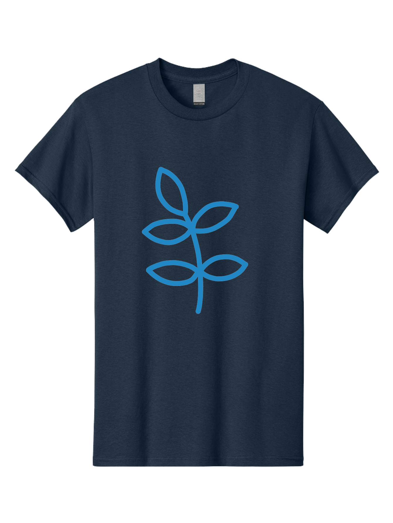 Blue-Leafy-Stem Men'S Graphic Tee, 100% Cotton, Comfortable Casual Summer Wear, Machine Washable, Simple Drawing, Blue Sprout, Five Leaves, Stem, Minimalist Design, Botanical Illustration, Hand-Drawn Art, Digital Art Aab669