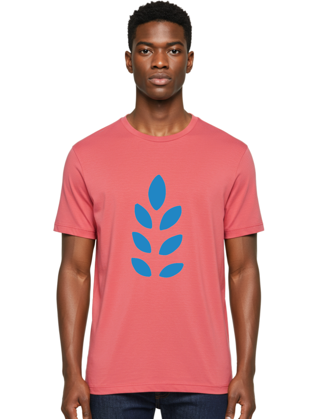 Blue-Leaves Men'S Graphic Tee, 100% Cotton, Comfortable Casual Summer Wear, Machine Washable, Blue Leaves, Simple Design, Minimalist Art, Stylized Foliage, Graphic Element, Abstract Shape, Modern Illustration Aab670