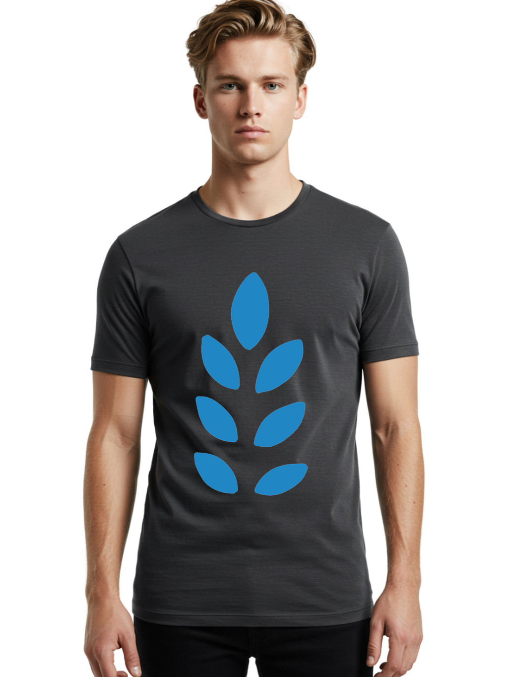 Blue-Leaves Men'S Graphic Tee, 100% Cotton, Comfortable Casual Summer Wear, Machine Washable, Blue Leaves, Simple Design, Minimalist Art, Stylized Foliage, Graphic Element, Abstract Shape, Modern Illustration Aab670