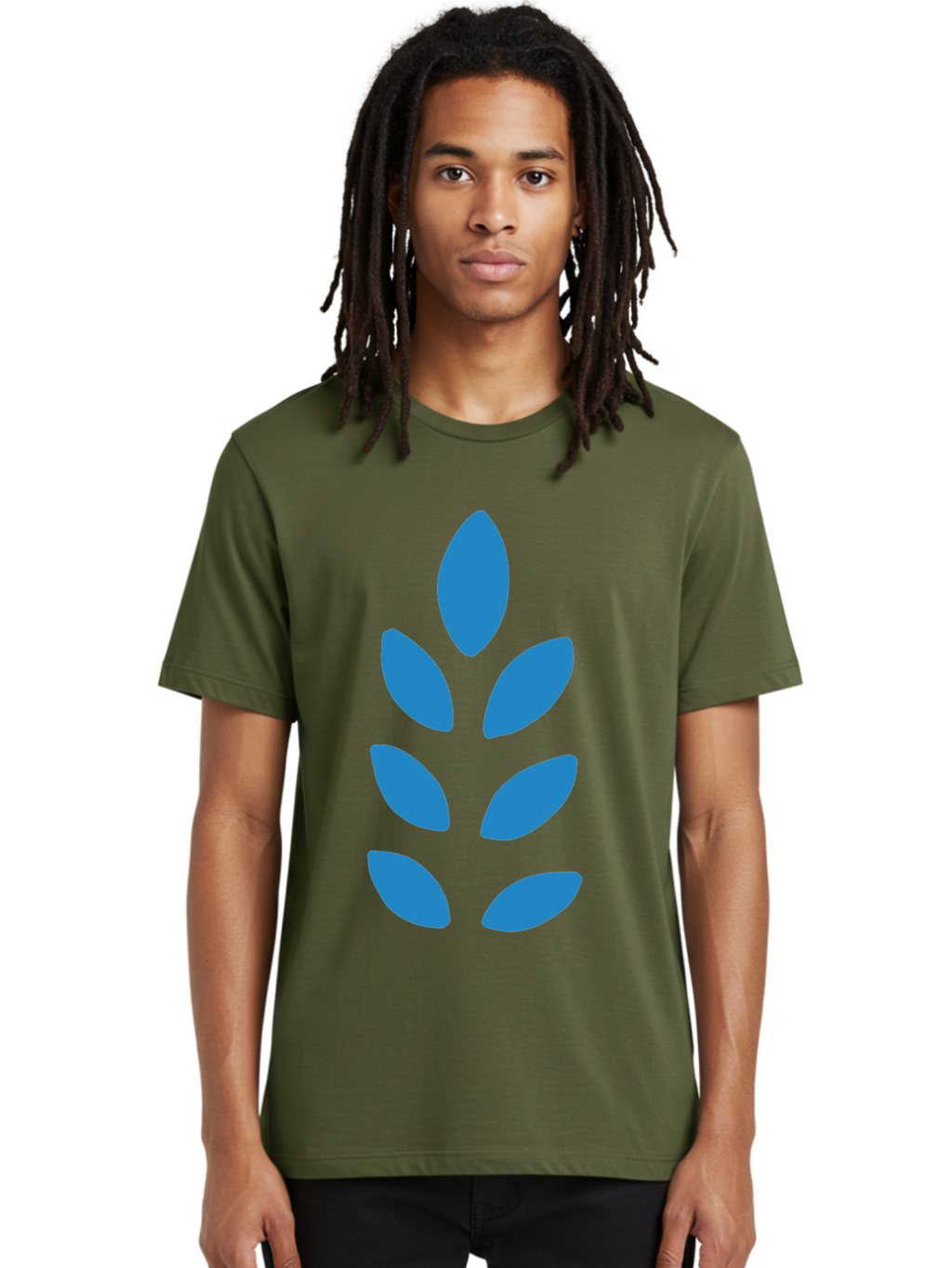 Blue-Leaves Men'S Graphic Tee, 100% Cotton, Comfortable Casual Summer Wear, Machine Washable, Blue Leaves, Simple Design, Minimalist Art, Stylized Foliage, Graphic Element, Abstract Shape, Modern Illustration Aab670