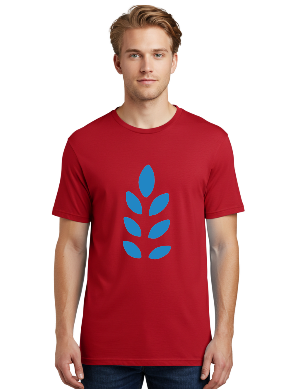 Blue-Leaves Men'S Graphic Tee, 100% Cotton, Comfortable Casual Summer Wear, Machine Washable, Blue Leaves, Simple Design, Minimalist Art, Stylized Foliage, Graphic Element, Abstract Shape, Modern Illustration Aab670