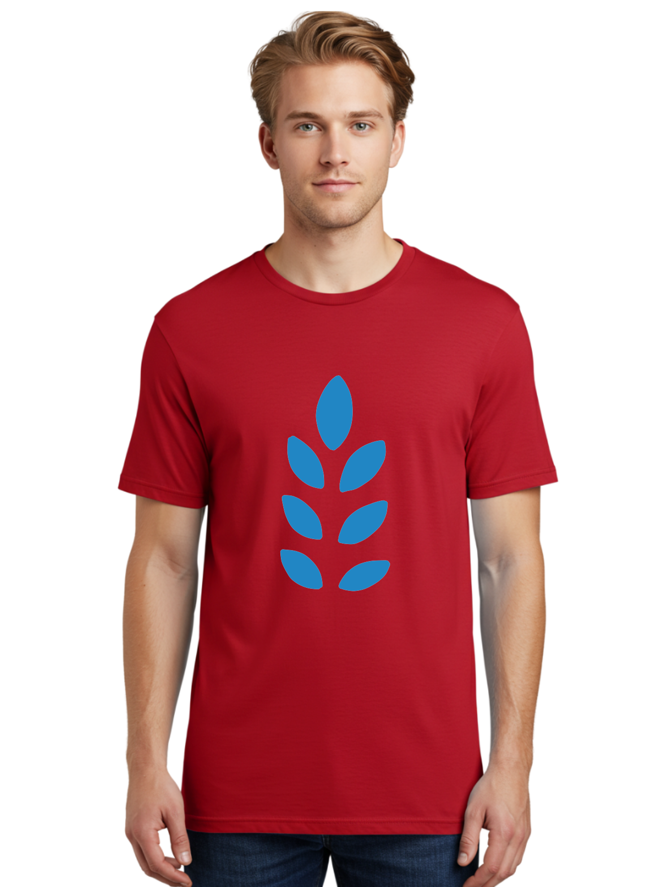 Blue-Leaves Men'S Graphic Tee, 100% Cotton, Comfortable Casual Summer Wear, Machine Washable, Blue Leaves, Simple Design, Minimalist Art, Stylized Foliage, Graphic Element, Abstract Shape, Modern Illustration Aab670