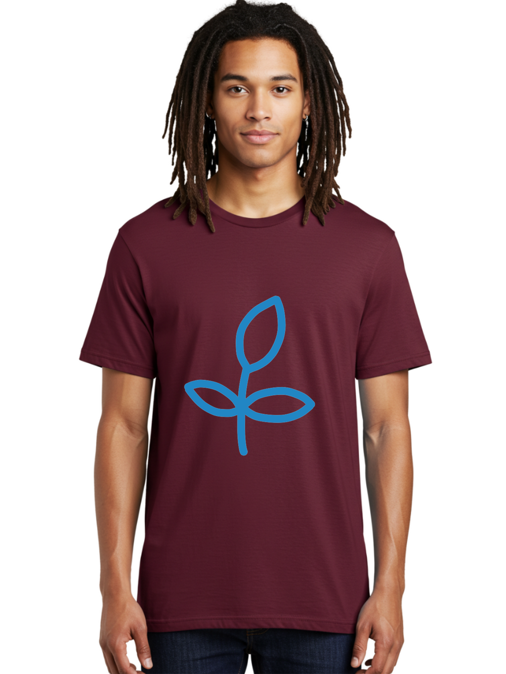 Blue-Plant Men'S Graphic Tee, 100% Cotton, Comfortable Casual Summer Wear, Machine Washable, Simple Plant Illustration, Blue Outline, Minimalist Design, Childlike Artwork, Hand-Drawn Imagery, Floral Motif, Stylized Leaves Aab671