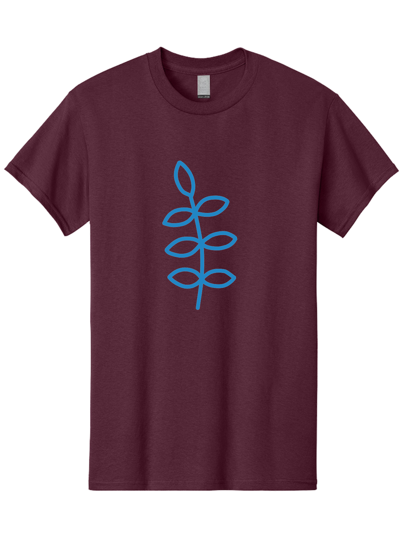 Blue-Stem Men'S Graphic Tee, 100% Cotton, Comfortable Casual Summer Wear, Machine Washable, Simple Plant Drawing, Blue Outline, Minimalist Art, Stylized Leaves, Modern Illustration, Digital Artwork, Nature-Inspired Design Aab672