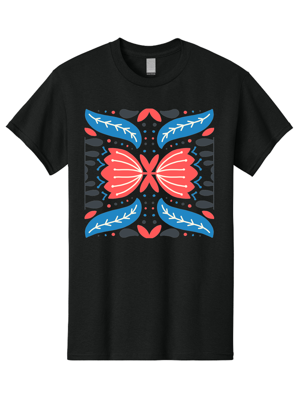 Butterfly-Pattern-1 Men'S Graphic Tee, 100% Cotton, Comfortable Casual Summer Wear, Machine Washable, Symmetrical Butterfly Design, Floral Pattern, Vibrant Red And Blue Hues, White Accents, Abstract Shapes, Folk Art Inspiration, Aab674
