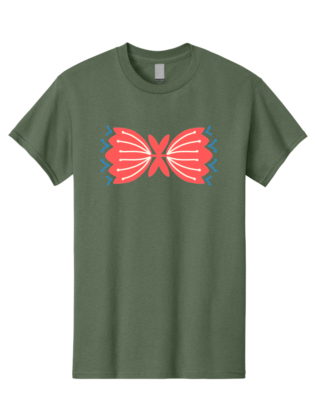 Butterfly Men'S Graphic Tee, 100% Cotton, Comfortable Casual Summer Wear, Machine Washable, Pink Butterfly, Symmetrical Design, White Lines, Blue Zigzags, Abstract Art, Colorful Graphics, Modern Illustration, Decorative Wings Aab676